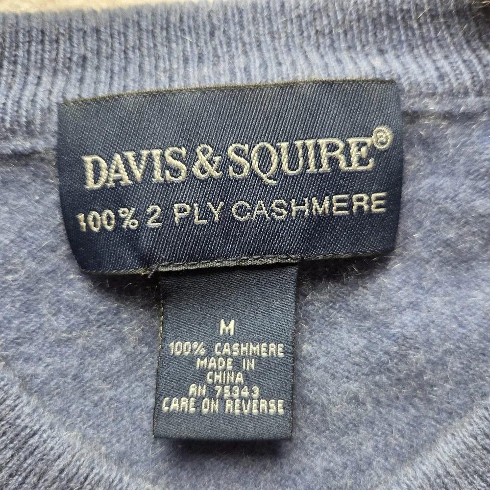 Davis & Squire Sweater Mens M Blue 100% Cashmere Crewneck Knit Pullover